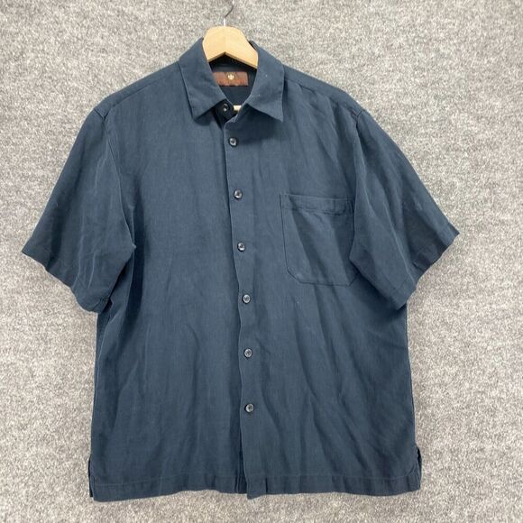 Toscano Shirt Men S Small Blue Button Up Collared Silk Short Sleeve Pockets - Picture 4 of 9